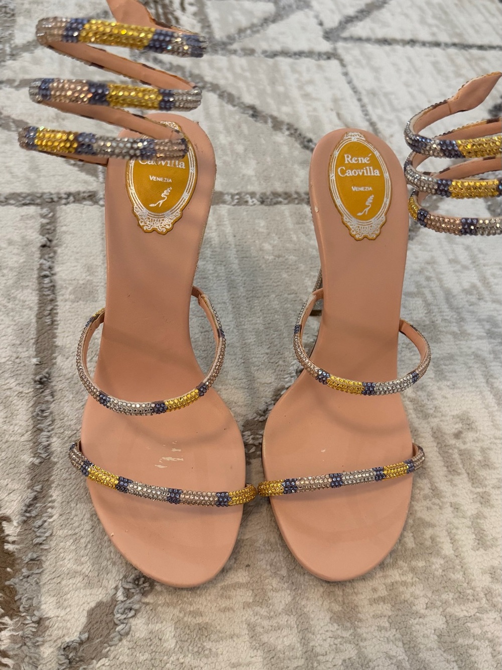 Rene Caovilla Embellished Spiral Wrap Sandals - Gold & Multicolor - Picture 7 of 10